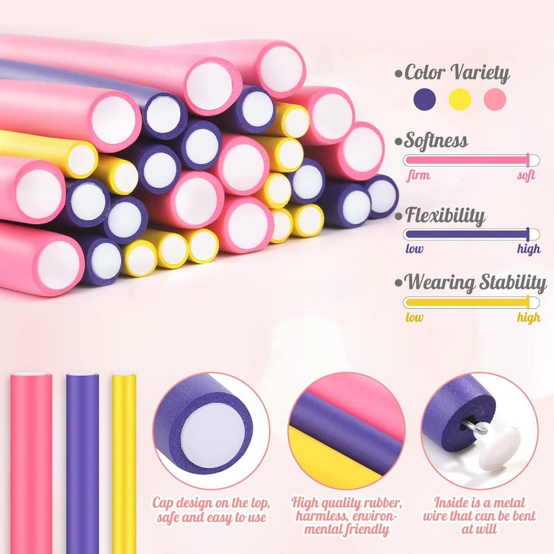 selizo 30Pcs 9.45" Flexible Curling Rods No Heat Hair Rollers Curlers with 3 Sizes Foam Curlers Hair Rods for Long Hair - Image 3