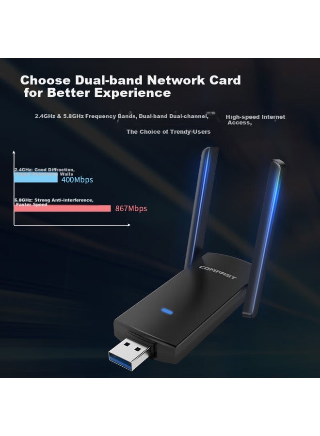 Comfast Cf-924ac Dual Band Gigabit Usb Wireless Adapter 1300mbps Desktop Laptop Wifi Receiver Transmitter - Image 1