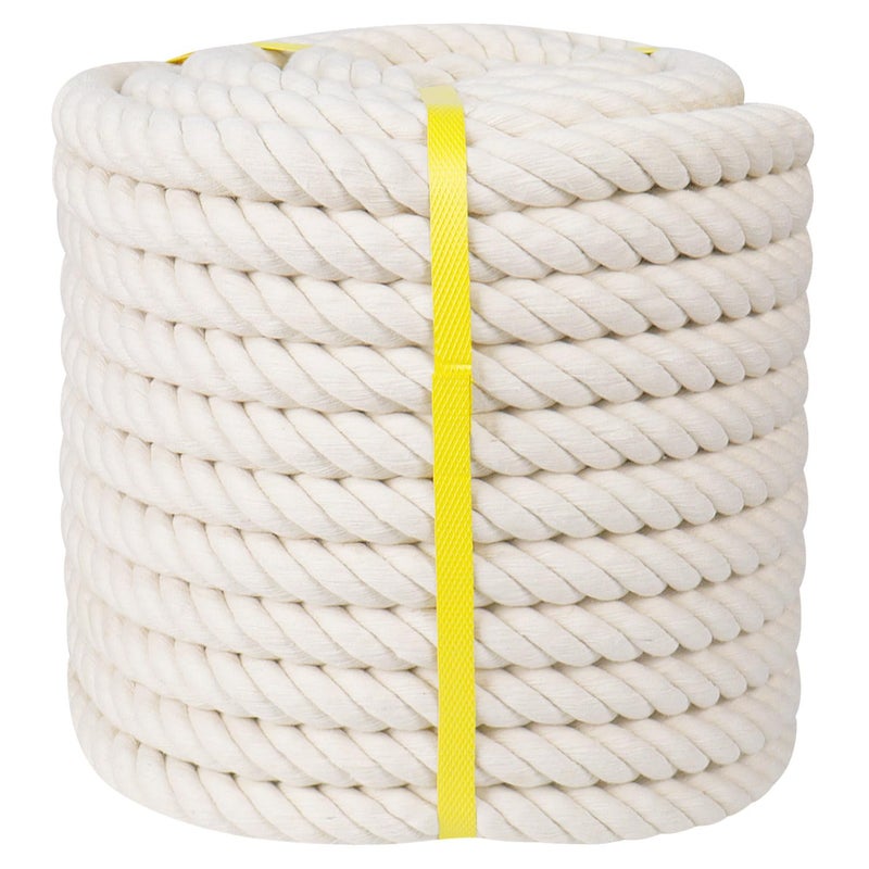 Twisted Cotton Rope 1 inch x 100 feet Natural Soft White Rope for Nautical Railings Climbing Hammock Decorating