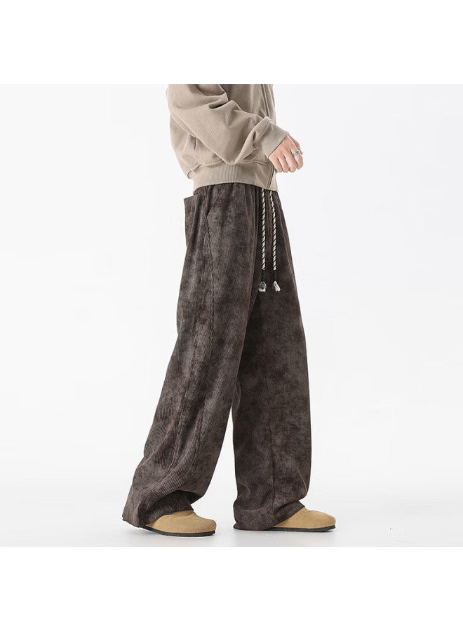 Dingfengbaoluo Corduroy American Tie-dye Loose Fit Casual Straight-leg Pants She02 Coffee 2XL - Image 2