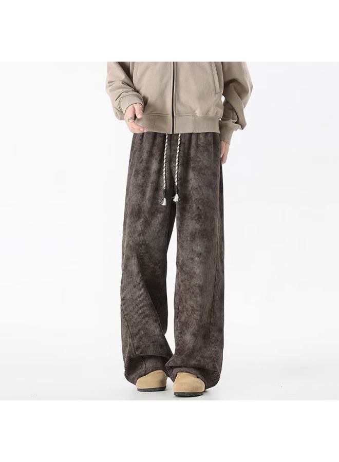 Dingfengbaoluo Corduroy American Tie-dye Loose Fit Casual Straight-leg Pants She02 Coffee 2XL - Image 3
