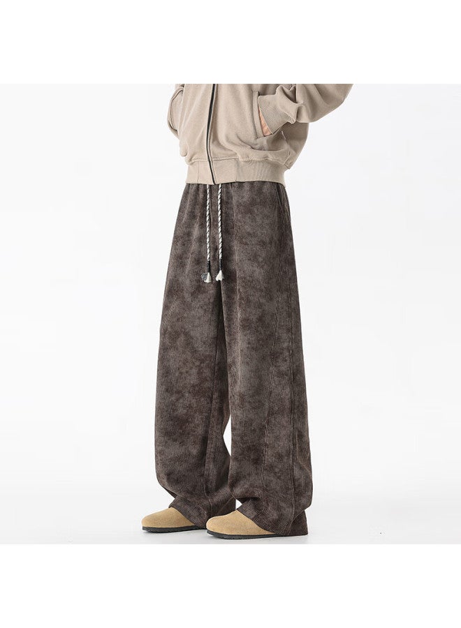 Dingfengbaoluo Corduroy American Tie-dye Loose Fit Casual Straight-leg Pants She02 Coffee 2XL - Image 4