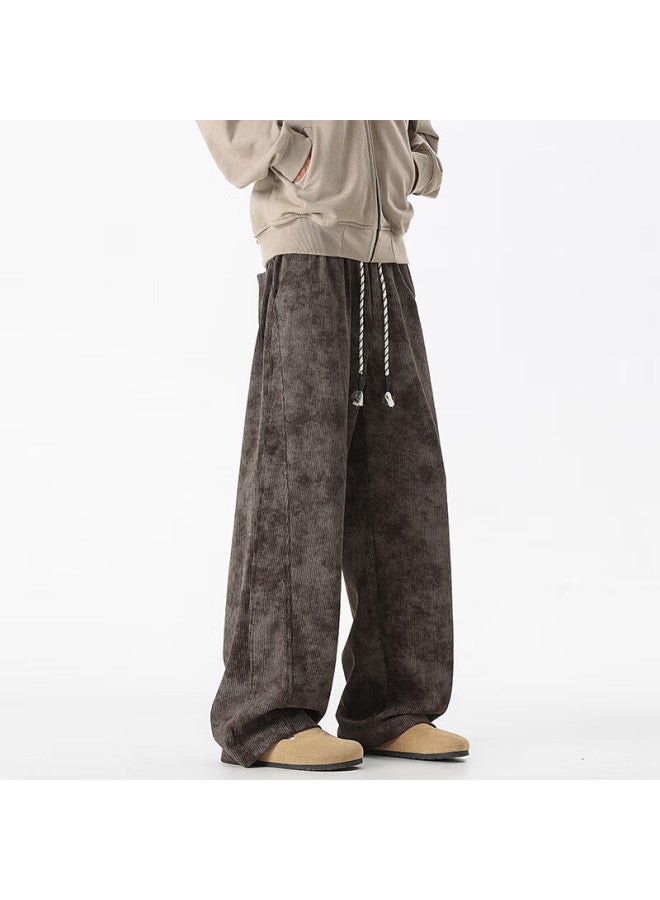 Dingfengbaoluo Corduroy American Tie-dye Loose Fit Casual Straight-leg Pants She02 Coffee 2XL - Image 5