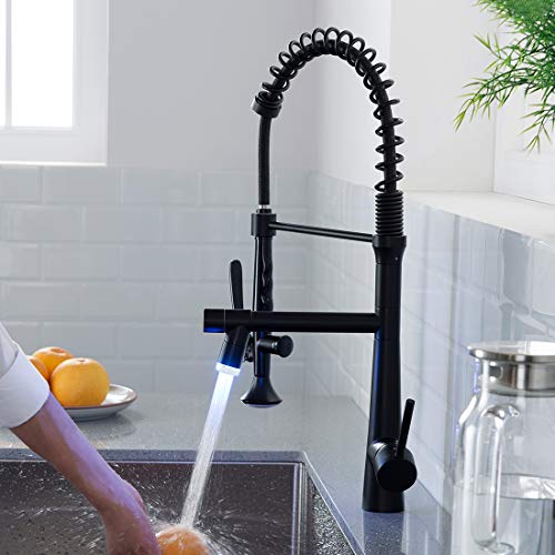AIMADI Black Kitchen Faucet with Sprayer,Commercial Faucet Kitchen Single Handle Spring Pull Down Kitchen Sink Faucet with LED Light,Matte Black - Image 3