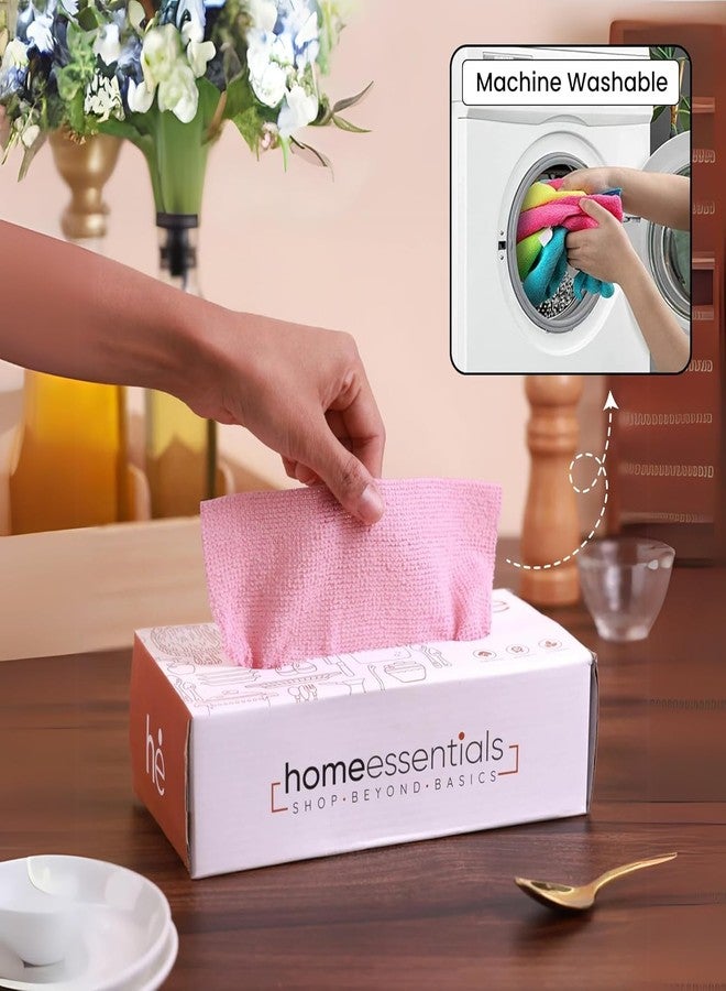Shop Home Essentials تسوقي مناديل التنظيف والتجفيف المصنوعة من الألياف الدقيقة القابلة لإعادة الاستخدام من هوم إسينشالز، عبوة من 20 منديل (وردي) خالية من الوبر، قابلة للغسل، متعددة الاستخدامات للمطبخ والسيارة والمنزل والمكتب (وردي، علبتان) - Image 4
