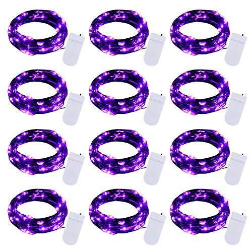 Halloween Purple Fairy String Lights 12 Pack 7 Ft 20 LED Battery Operated Firefly Lights on Black Wire Starry Moon Lights for DIY Party Bedroom Patio