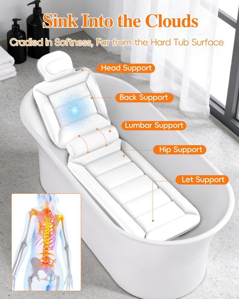 HWZ Full Body Bath Pillow for Bathtub, Thick Luxury Bathtub Cushion with Movable Lumbar Support and Laundry Bag, Bathtub Pillows for Head, Neck and Back Support, Bathtub Accessories for Women Spa Gift - Image 4