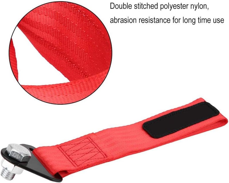 Car Tow Straps Universal Racing Tow Strap, High Strength Nylon Tow Rope Strap Traction Rope Trailer Hook for Front Rear Bumper Towing Hook Black(Red) - Image 4