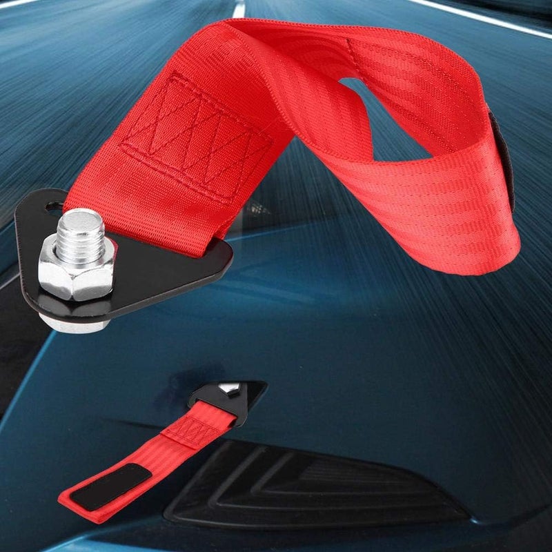 Car Tow Straps Universal Racing Tow Strap, High Strength Nylon Tow Rope Strap Traction Rope Trailer Hook for Front Rear Bumper Towing Hook Black(Red) - Image 2