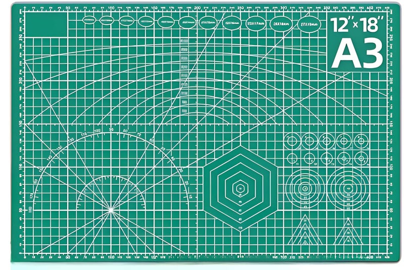 VINTAGER Flexible Cutting Mat A3 Size 23 X 17 inch SelfHealing 5 Layered Double Sided with Marked Pattern and Grids Green