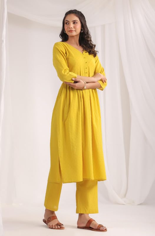 Janasya Women's Yellow Dobby Pure Cotton Self Design Co-ord Set (JAA24CD00324-XXL) - Image 4