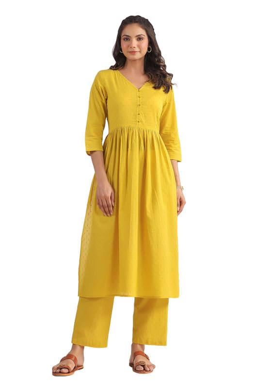 Janasya Women's Yellow Dobby Pure Cotton Self Design Co-ord Set (JAA24CD00324-XXL) - Image 1