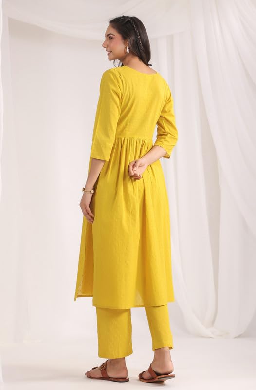 Janasya Women's Yellow Dobby Pure Cotton Self Design Co-ord Set (JAA24CD00324-XXL) - Image 5