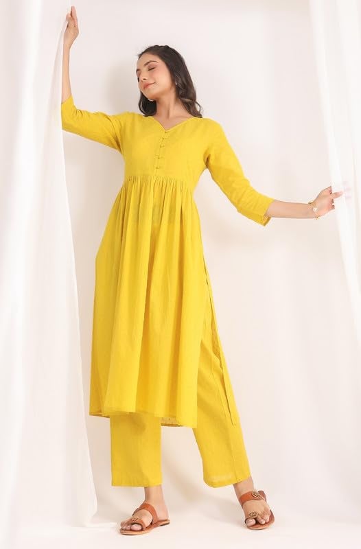 Janasya Women's Yellow Dobby Pure Cotton Self Design Co-ord Set (JAA24CD00324-XXL) - Image 3