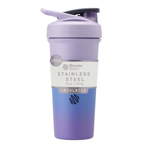 BlenderBottle Sport Sleek Insulated Stainless Steel Shaker Bottle with Wire Whisk 25Ounce Lavender Ombre  Protein Shakes  Hydration for Athletes  Fitness Enthusiasts Easy Mixing Slim Easy to Hold Keeps Drinks Cold Lockable Lid