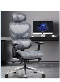 Ergonomic Office Chair, Height and Headrest Adjustable Mesh Desk Chair with Lumbar Support Footrest and Wheels for Work and Study, High Back Swivel Computer Chair for Home and Office, K80G (Grey)