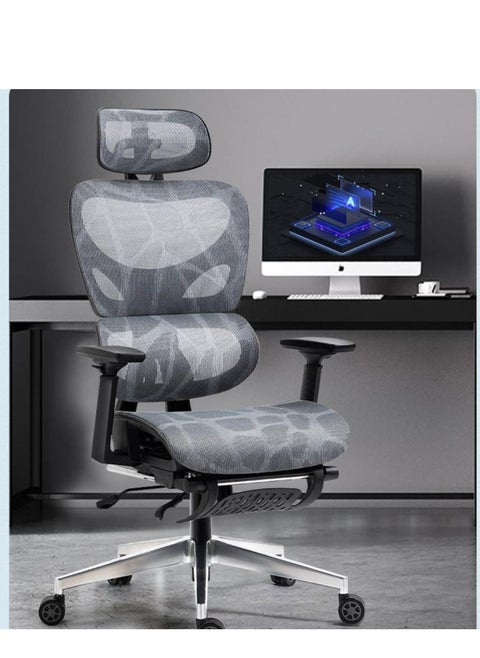 Ergonomic Office Chair, Height and Headrest Adjustable Mesh Desk Chair with Lumbar Support Footrest and Wheels for Work and Study, High Back Swivel Computer Chair for Home and Office, K80G (Grey)