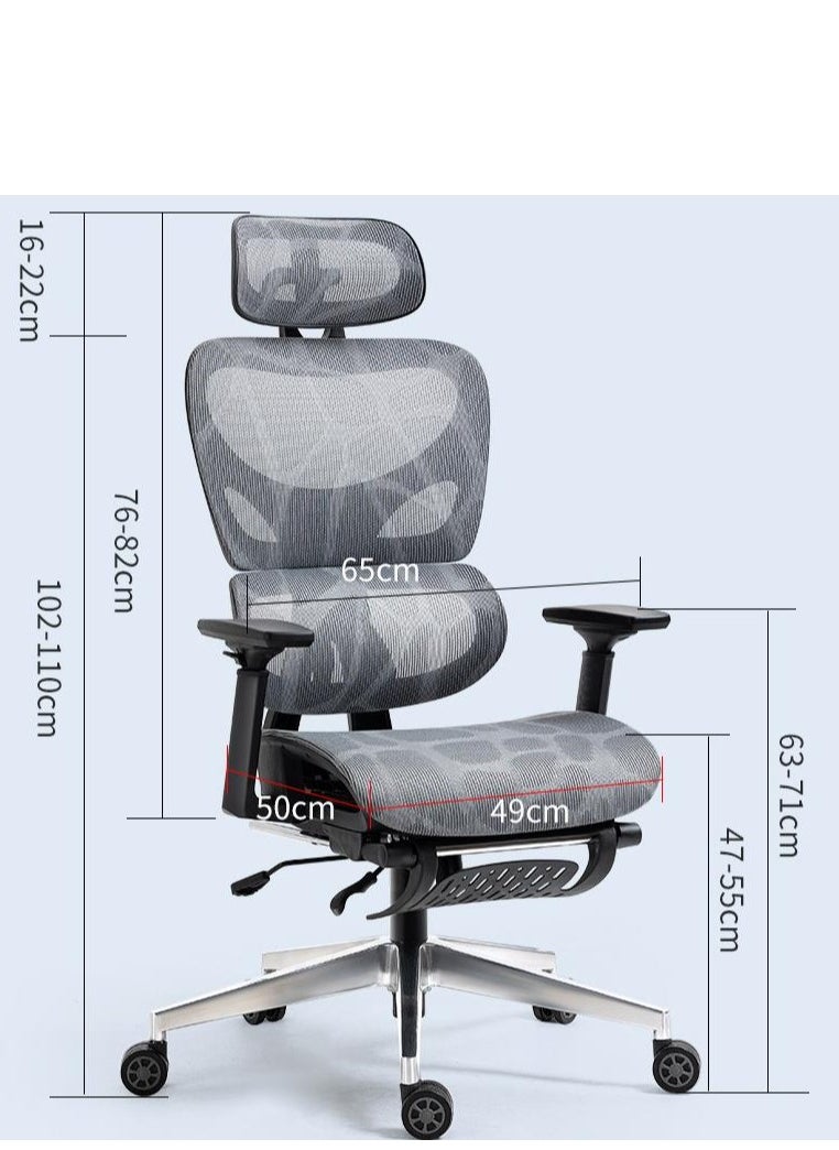 Golden - Ergonomic Office Chair, Height and Headrest Adjustable Mesh Desk Chair with Lumbar Support Footrest and Wheels for Work and Study, High Back Swivel Computer Chair for Home and Office, K80G (Grey) - Image 1