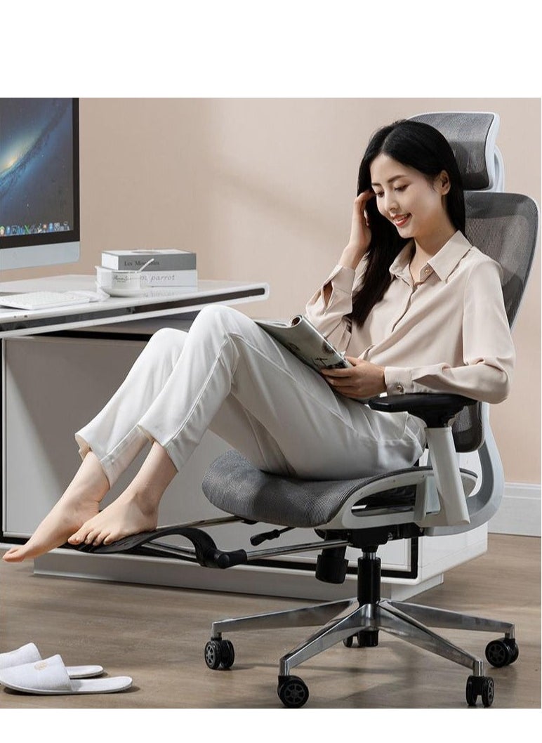 Golden - Ergonomic Office Chair, Height and Headrest Adjustable Mesh Desk Chair with Lumbar Support Footrest and Wheels for Work and Study, High Back Swivel Computer Chair for Home and Office, K80G (Grey) - Image 1