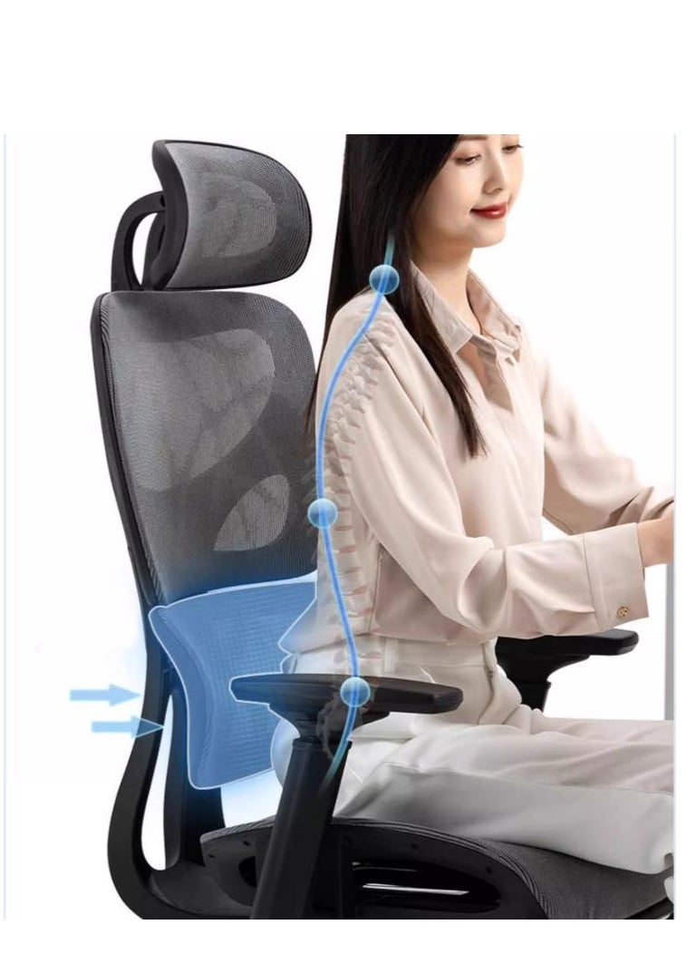 Golden - Ergonomic Office Chair, Height and Headrest Adjustable Mesh Desk Chair with Lumbar Support Footrest and Wheels for Work and Study, High Back Swivel Computer Chair for Home and Office, K80G (Grey) - Image 1