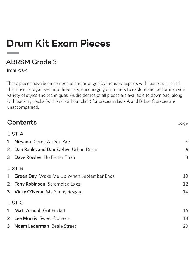 ABRSM Drum Kit Exam Pieces from 2024, Grade 3