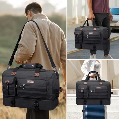 WITZMAN Duffle Bag for Men 50L Canvas Weekender Overnight Bag with Toiletry Bag Sets Travel Duffel Bag Shoes Compartment（A8010/2 Classic Black） - Image 2