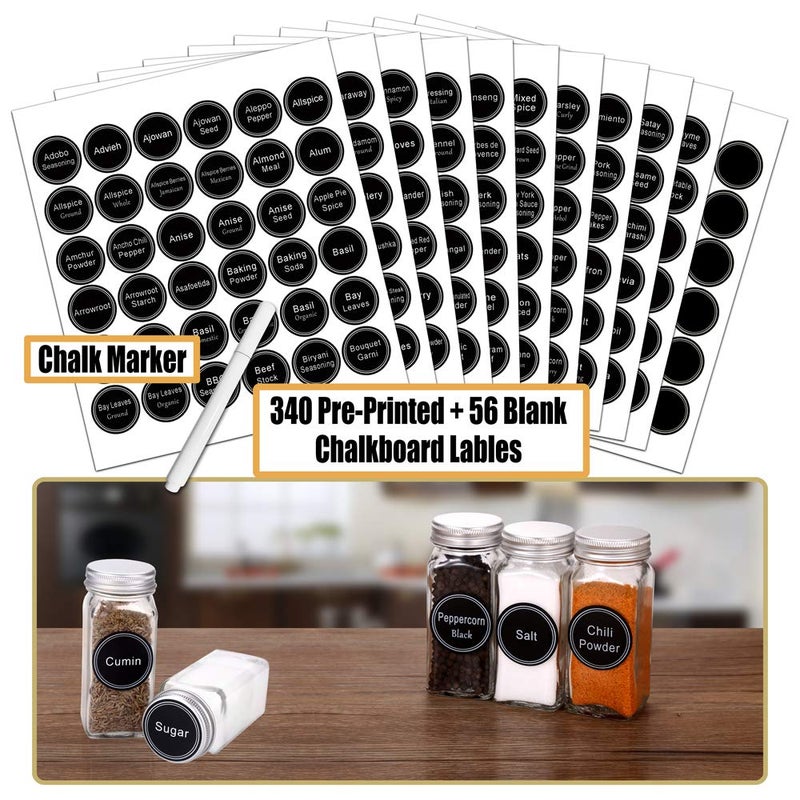 SWOMMOLY Spice Rack Organizer with 18 Empty Square Spice Jars, 396 Spice Labels with Chalk Marker and Funnel Complete Set, Spice Organizer for Countertop, Cabinet or Wall Mount, Black - Image 3
