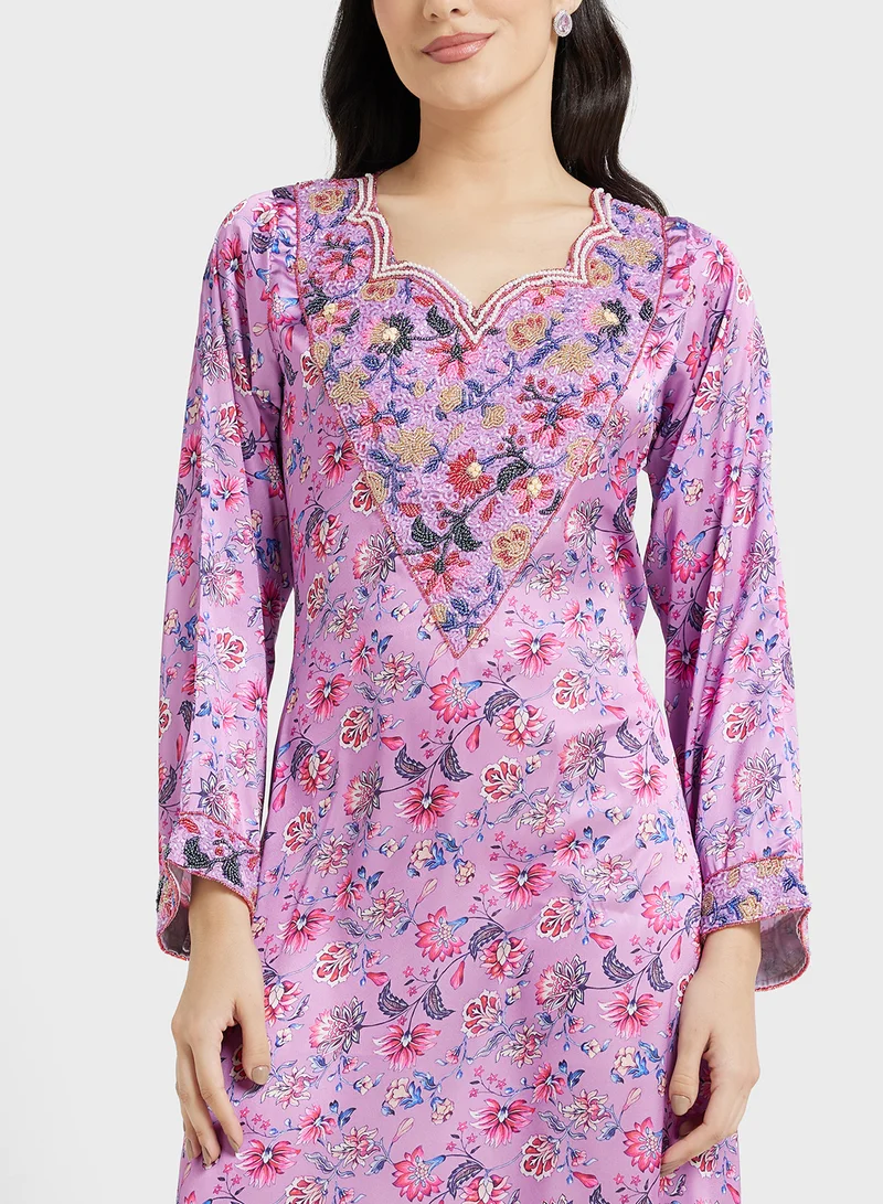 ARABIAN CLOSET Embellished Belted Jalabiya