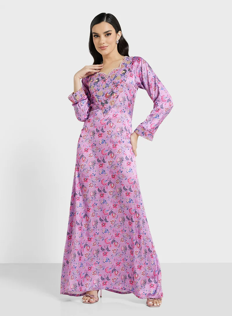 ARABIAN CLOSET Embellished Belted Jalabiya