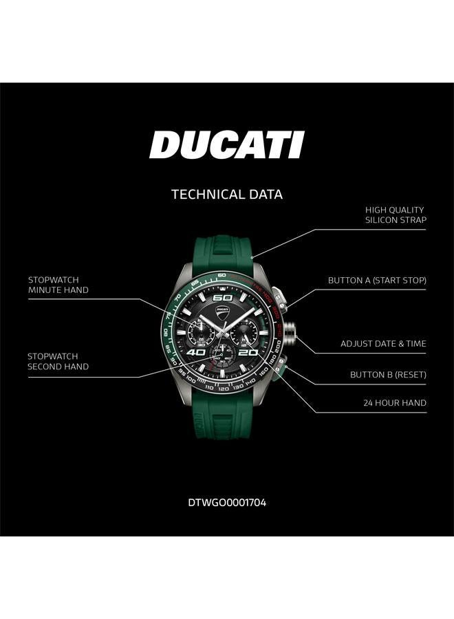 Ducati DT011 Black Dial Green Silicone Strap Chronograph Watch for Men - 44mm - Image 5