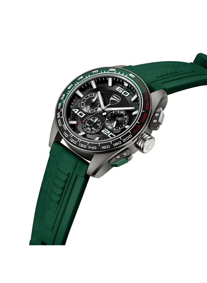Ducati DT011 Black Dial Green Silicone Strap Chronograph Watch for Men - 44mm