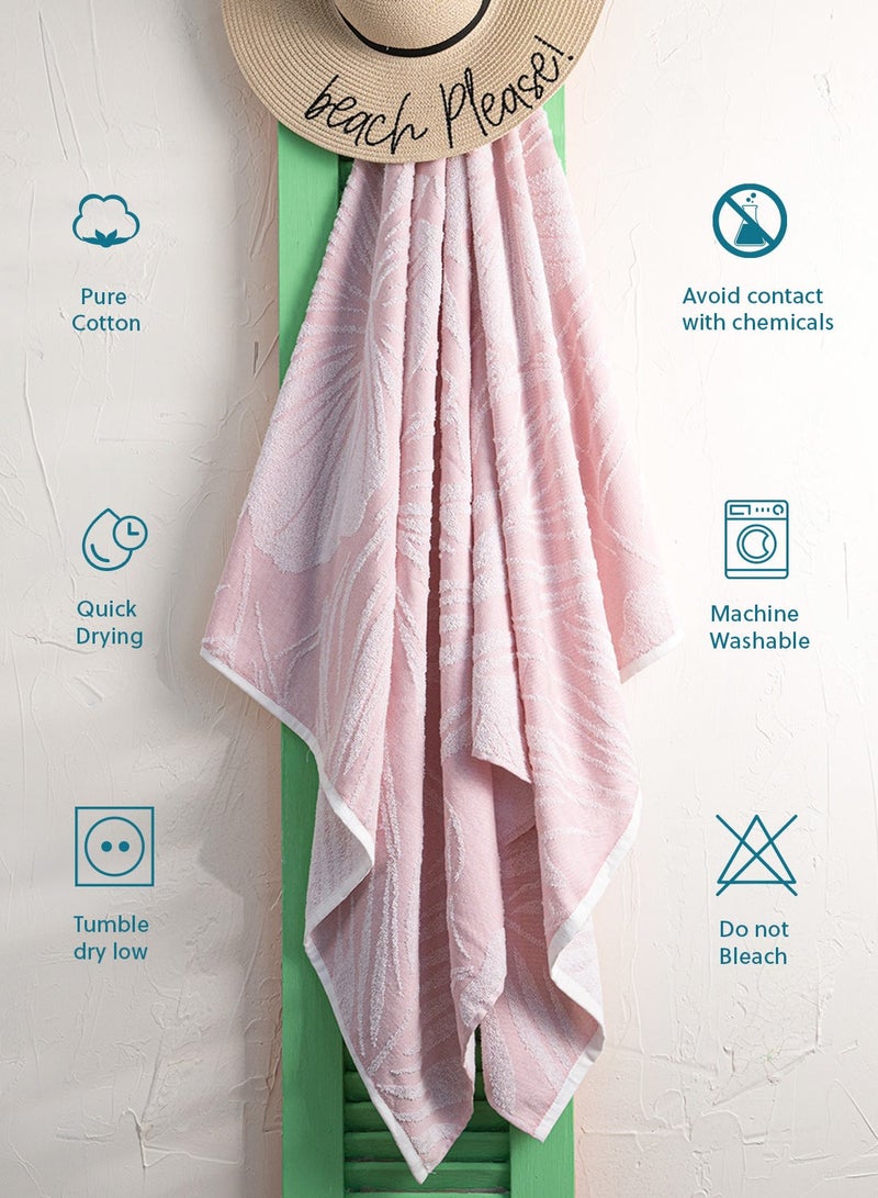 ZYMTA XL Beach Towel - 90x170cm | Turkish Cotton Island Flora | Super Soft Absorbent | Powder Pink White for Beach & Travel  - Image 5