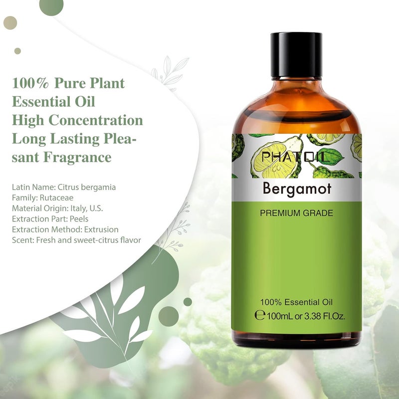 PHATOIL 3.38FL.OZ Bergamot Essential Oil, for Aromatherapy Diffusers, Humidifiers, Great for DIY Candle and Soap Making, Huge 100ML Bottle - Image 2