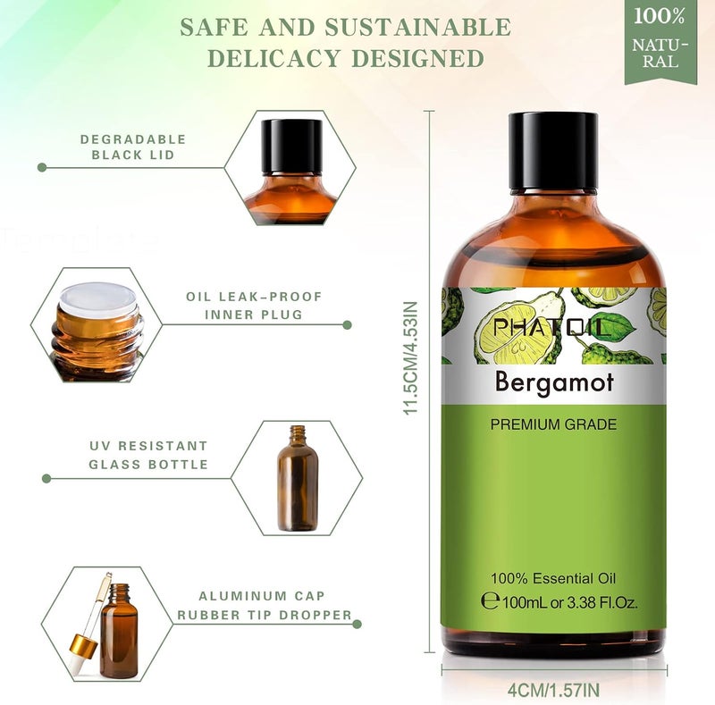 PHATOIL 3.38FL.OZ Bergamot Essential Oil, for Aromatherapy Diffusers, Humidifiers, Great for DIY Candle and Soap Making, Huge 100ML Bottle - Image 5