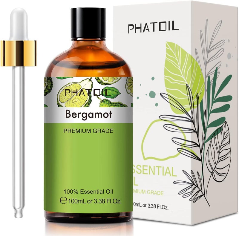PHATOIL 3.38FL.OZ Bergamot Essential Oil, for Aromatherapy Diffusers, Humidifiers, Great for DIY Candle and Soap Making, Huge 100ML Bottle - Image 1