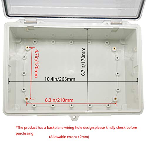 Zulkit Junction Box ABS Plastic Dustproof Waterproof IP65 Electrical Boxes Hinged Shell Outdoor Universal Project Enclosure Clear Cover with 2 Cable Glands 11.4 x 7.5 x 5.5 inch(290x190x140mm) - Image 5