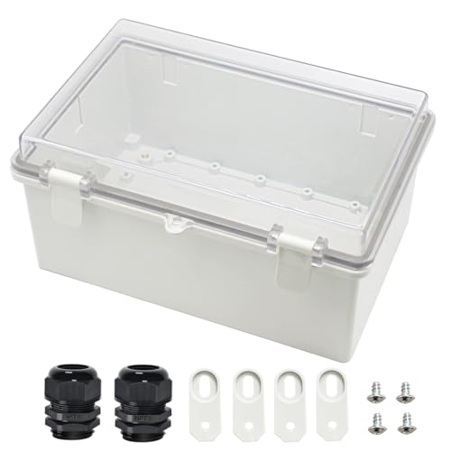 Zulkit Junction Box ABS Plastic Dustproof Waterproof IP65 Electrical Boxes Hinged Shell Outdoor Universal Project Enclosure Clear Cover with 2 Cable Glands 11.4 x 7.5 x 5.5 inch(290x190x140mm) - Image 1