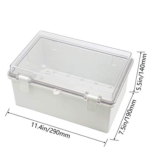 Zulkit Junction Box ABS Plastic Dustproof Waterproof IP65 Electrical Boxes Hinged Shell Outdoor Universal Project Enclosure Clear Cover with 2 Cable Glands 11.4 x 7.5 x 5.5 inch(290x190x140mm) - Image 2