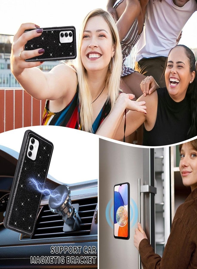 أسو ويش جراب هاتف Asuwish لهاتف سامسونج جالاكسي A14/M14 5G، مزود بسحاب، غطاء قابل للفصل، واقي شاشة من الزجاج المقوى، حزام كتف، حامل بطاقات لامع، A 14 4G 14A 14M G5 للنساء، أسود - Image 3