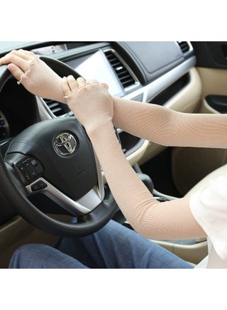 1Pair Unisex Arm Sleeves for Men Women Elastic UV Protection Arm Cover Ice Silk Cooling Sleeves for Outdoor Driving - view 2