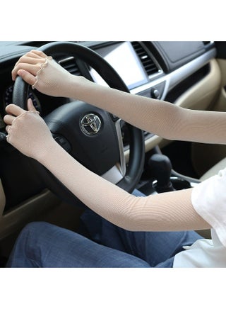 1Pair Unisex Arm Sleeves for Men Women Elastic UV Protection Arm Cover Ice Silk Cooling Sleeves for Outdoor Driving - view 4