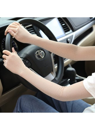 1Pair Unisex Arm Sleeves for Men Women Elastic UV Protection Arm Cover Ice Silk Cooling Sleeves for Outdoor Driving - view 3