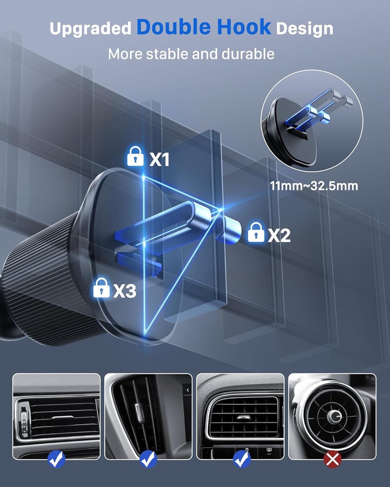 YOSH Car Phone Holder, 2024 Air Vent Phone Holder for Cars, iPhone Car Holder Double Lock Metal Hook, Super Stable Big Phone Friendly for iPhone 15 14 13 12 11 Pro Max Samsung S23 S22 S21 Pixel etc - Image 4