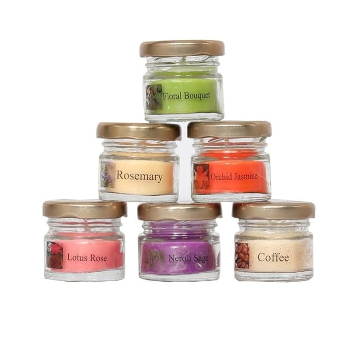 Areezo Areezo Luxurious Scented Jar Candle Gift Set Pack of 6 Floral Bouquet Rosemary Orchid Jasmine Lotus Rose Neroli Sage Coffee Fragrances Aromatherapy and Home Dcor Candles 