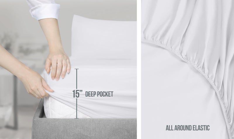 Utopia Bedding Queen Size Sheet Set  Soft Microfiber 4 Piece Hotel Luxury Bed Sheets with Deep Pockets - Embroidered Pillow Cases - Side Storage Pocket Fitted Sheet - Flat Sheet (White) - Image 4