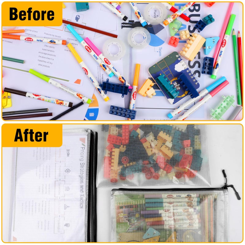 YOPCDJ 24pcs Large Mesh Zipper Pouch File Bags YOPCDJ Reusable Zippered Pouches for Organizing Classroom, Board Game Storage, Puzzle Bags Black - Image 4