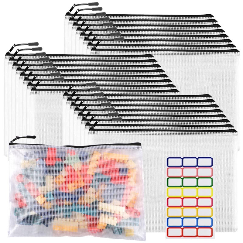YOPCDJ 24pcs Large Mesh Zipper Pouch File Bags YOPCDJ Reusable Zippered Pouches for Organizing Classroom, Board Game Storage, Puzzle Bags Black - Image 1