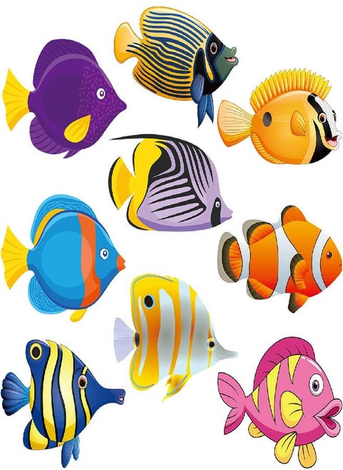 Ocean Fish Cutouts Paper Colorful Ocean Fish Shapes Tropical Fish Cutouts with Glue Point Dots for DIY Craft Classroom Bulletin Decoration Ocean Theme Party,5.9 x 5.9 Inch (45 Pieces)