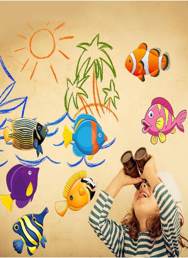 Blulu - Ocean Fish Cutouts Paper Colorful Ocean Fish Shapes Tropical Fish Cutouts with Glue Point Dots for DIY Craft Classroom Bulletin Decoration Ocean Theme Party,5.9 x 5.9 Inch (45 Pieces) - Image 1