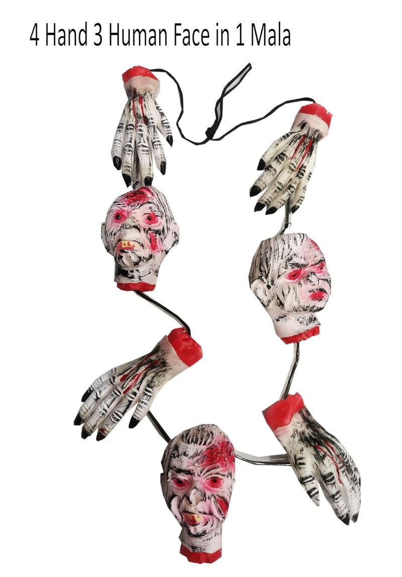 brown leaf Halloween Horror Scary Realistic Looking Fake Human Skeleton Head Skulls Hand Pair Mala Garland for Halloween Bar Home Table Decoration Pack of 4 - Image 2